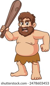 Angry caveman with club vector illustration