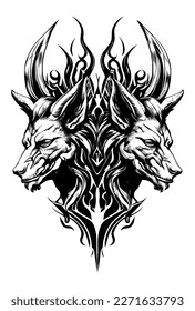 angry cerberus head hand drawn illustration
