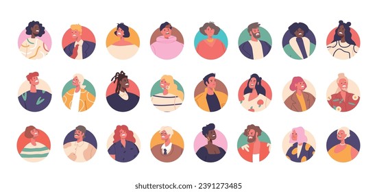 Angry Character Avatars Set. Frowning Faces with Furrowed Brows Define The Emanating Frustration And Irritation
