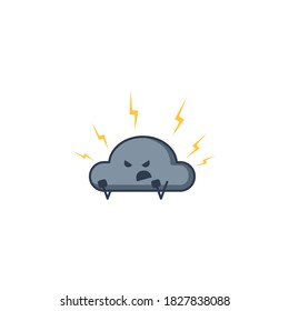 Etiqueta de concepto de personaje enojado con nube y trueno. Ilustración vectorial meteorológica adecuada para icono, logotipo, etiqueta de aplicaciones, diseño web