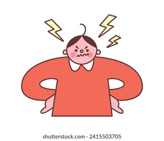 Angry character with a frown on his face. Vector illustration of a furious man. Negative emotions concept. Isolated elements on white background.