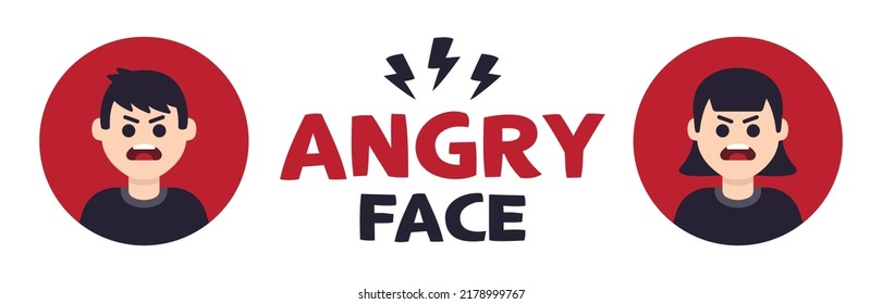Angry character vector illustration. Face with anger expression. Wrath, mad and furious cartoon avatar.