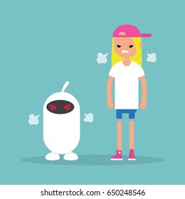 Angry characters blowing a steam. Flat cartoon vector illustration, clip art