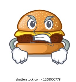 Angry cheese burger located on plate cartoon