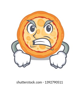 Angry cheese pizza in the cartoon shape