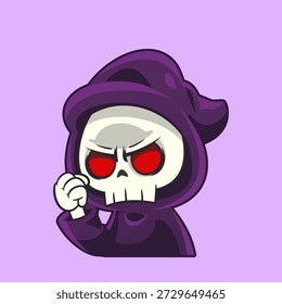 Angry Chibi Grim Reaper with Red Eyes and Purple Hood