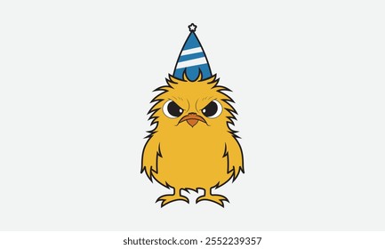 Angry Chick And Party Hat, New Year Vector T Shirt Design Template, Wall Art, Mug, Sticker, Banner, Tee, Hoodie, Printable, Illustration