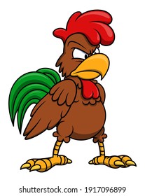 Angry chicken cartoon illustration. Isolated vector image on white background. Rooster farm animal mascot character.