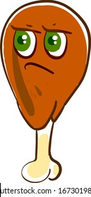 Angry chicken leg, illustration, vector on white background.
