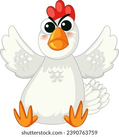 An angry chicken sitting in a cartoon-style vector illustration