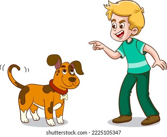 angry child shouting at dog