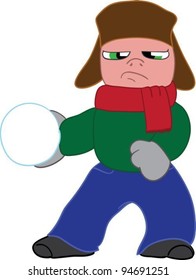 An angry child is swung to throw a snowball