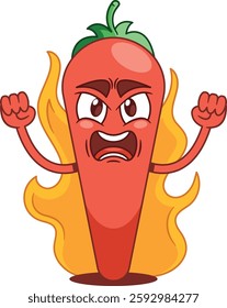 Angry chili pepper in flame