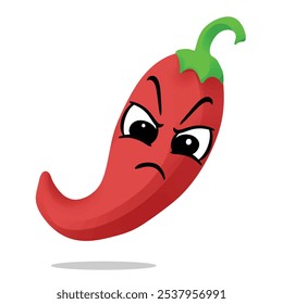 angry chili pepper mascot character illustration. cute, playful, tasty, and delicious concept. traditional asian herbs, indonesian culinary, plant, medicine, and spices themes 