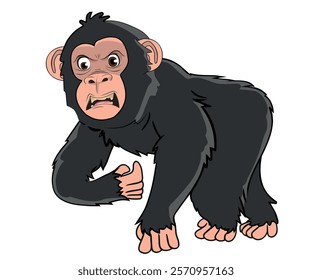 Angry chimpanzee with angry expression in simple vector style, vector illustration with white background.