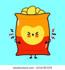 Angry Chips character. Vector hand drawn cartoon kawaii character illustration icon. Isolated on blue background. Sad Chips character concept
