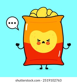 Angry Chips character. Vector hand drawn cartoon kawaii character illustration icon. Isolated on blue background. Sad Chips character concept