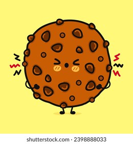 Angry Chocolate cookies character. Vector hand drawn cartoon kawaii character illustration icon. Isolated on yellow background. Sad Chocolate cookies character concept