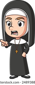 Angry christian nun scolding vector illustration