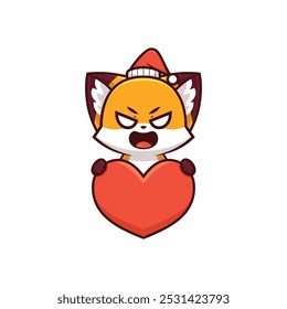 Angry Christmas Fox Holding Heart Icon, Unique Holiday Illustration, Cute Holiday Illustration, best for logos, for icons in your designs, best for t-shirt designs