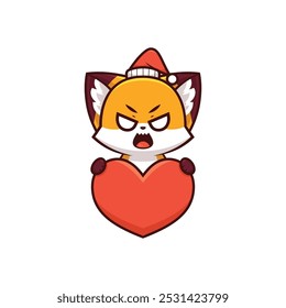 Angry Christmas Fox Holding Heart Icon, Unique Holiday Illustration, Cute Holiday Illustration, best for logos, for icons in your designs, best for t-shirt designs