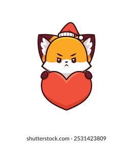 Angry Christmas Fox Holding Heart Icon, Unique Holiday Illustration, Cute Holiday Illustration, best for logos, for icons in your designs, best for t-shirt designs