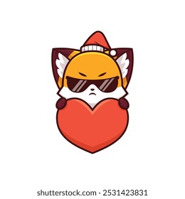 Angry Christmas Fox Holding Heart Icon, Unique Holiday Illustration, Cute Holiday Illustration, best for logos, for icons in your designs, best for t-shirt designs