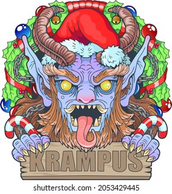angry christmas monster krampus, illustration design