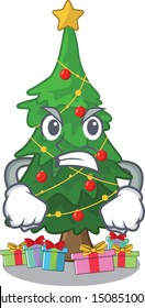 Angry christmas tree next to cartoon table