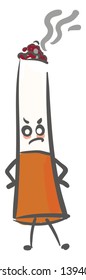 Eine wütende Zigarette, die hell brennt und ihren gefährlichen Schaden für die Zeichnung oder Illustration von Vektorgrafiken darstellt