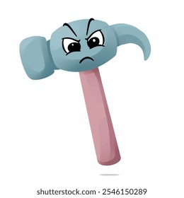 angry claw hammer character illustration. cute and playful concept. furniture, tools, woodworking, restoration, repair and carpentry themes