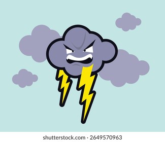 angry cloud character with thunder