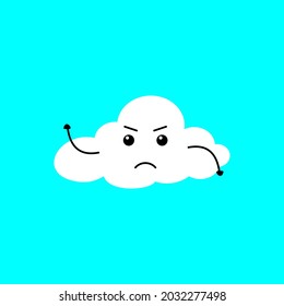 emoticono de nube enojado en cielo azul con dos manos