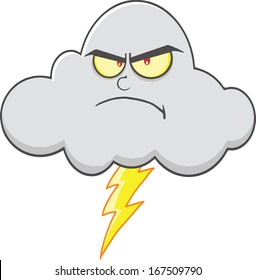 Angry Cloud With Lightning Cartoon Mascot Character. Vector Illustration Isolated on white