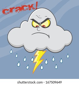 Angry Cloud Lightning With Rain And Text. Vector Illustration