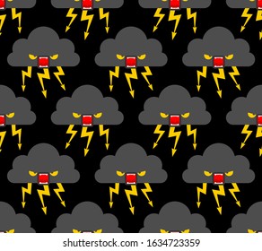 Angry cloud pattern seamless. Thunder and lightning background. Bad weather vector texture