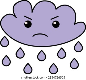 angry cloud with rain. vector illustration for kids