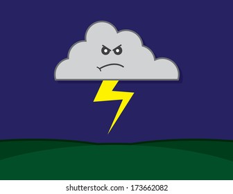 Angry cloud striking lightning to the ground 