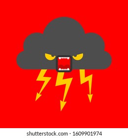 Angry cloud. Thunder and lightning. vector illustration