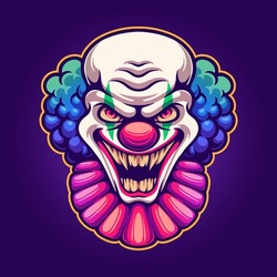 Angry Clown Face Illustrations For Mascot, Tshirt, Sticker, And Label