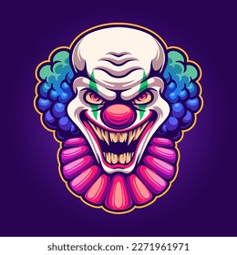 Angry clown face illustrations for mascot, tshirt, sticker, and label