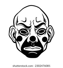 Angry Clown Face,Clown Black And White Clipart,evil clown halloween .Vector illustration