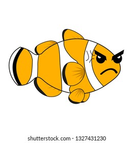 Angry Clown Fish Cartoon Character Vector Illustration Isolated on White Background.