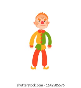 Angry clown standing, Halloween cartoon character vector Illustration on a white background