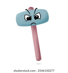 angry club hammer character illustration. cute and playful concept. furniture, tools, woodworking, restoration, repair and carpentry themes