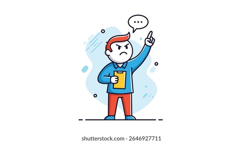 An Angry Coach Directs Athletes with a Clipboard and a Finger Pointed Upwards
