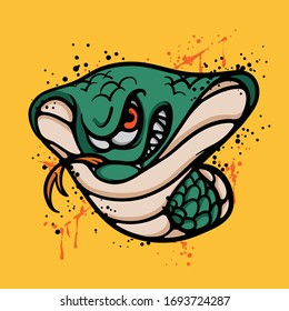 Angry cobra character. Animal with dangerous venom cartoon concept. Snake with fangs, snake bite with tongue flicker