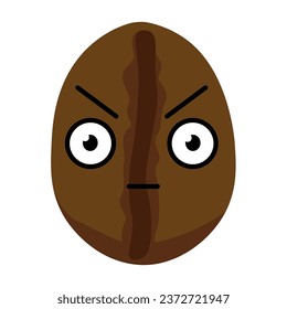 Grano de café enojado con fondo blanco