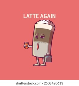 Angry Coffee Latte character vector illustration. Drinks, energy design concept.