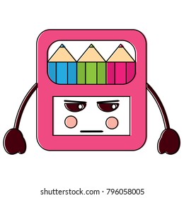 angry colored pencils box school supplies kawaii icon image 